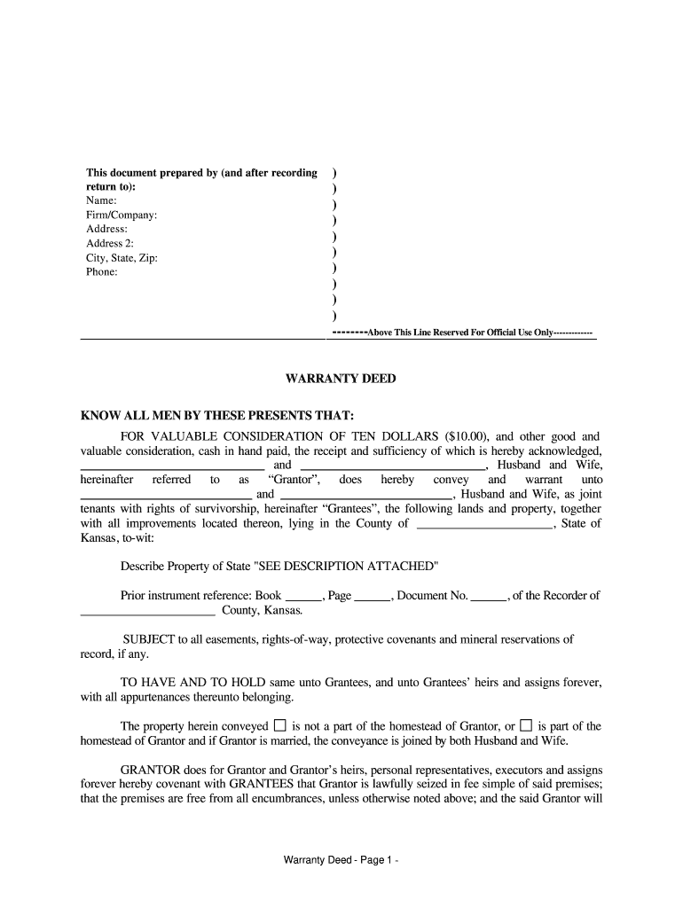 Joint Tenancy Warranty Deed  Form