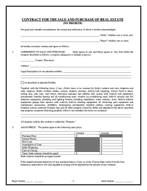 Wisconsin Contract for Sale and Purchase of Real Estate with No Broker for Residential Home Sale Agreement  Form