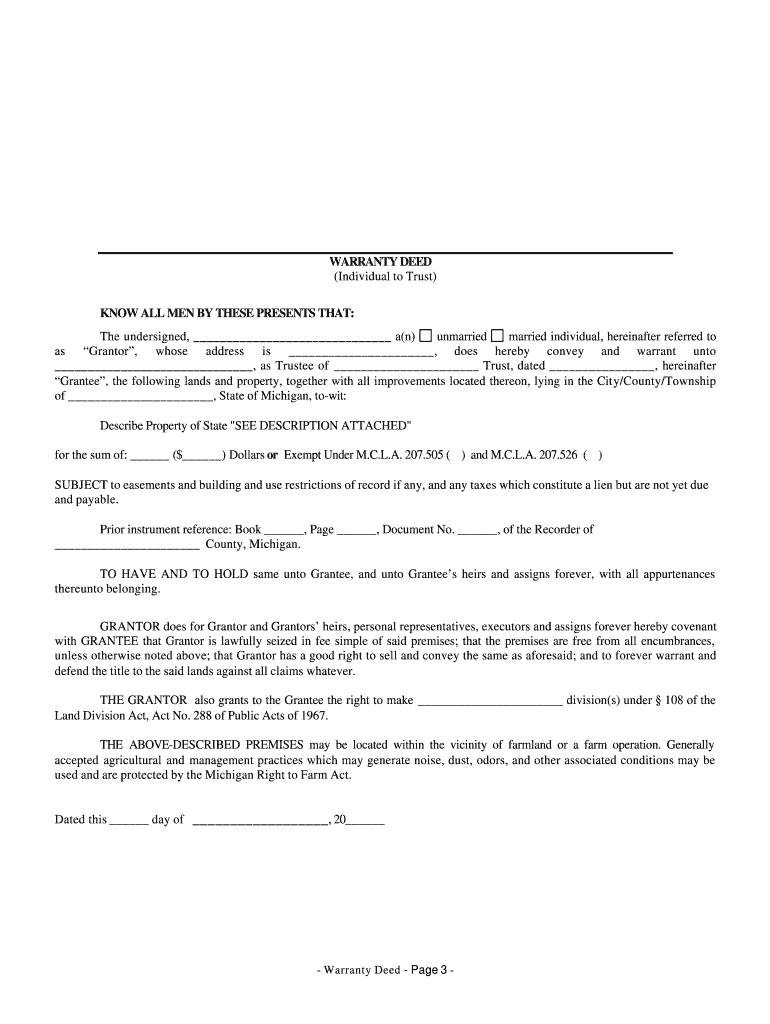 Warranty Deed Michigan  Form