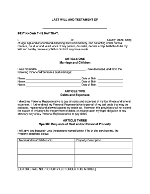 Last will and testament form - Fill Out and Sign Printable ...