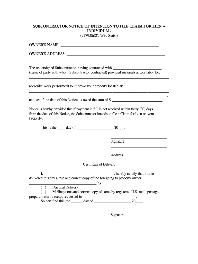 Notice of Intent to Lien Florida PDF  Form