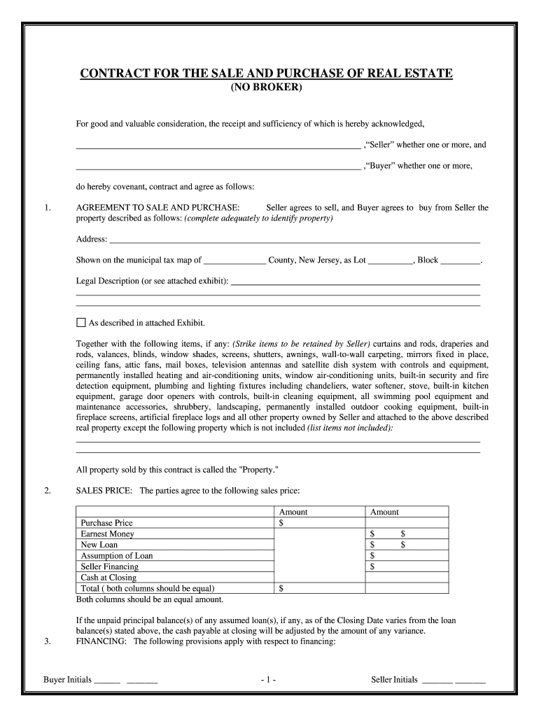 Nj Real Estate Contract  Form