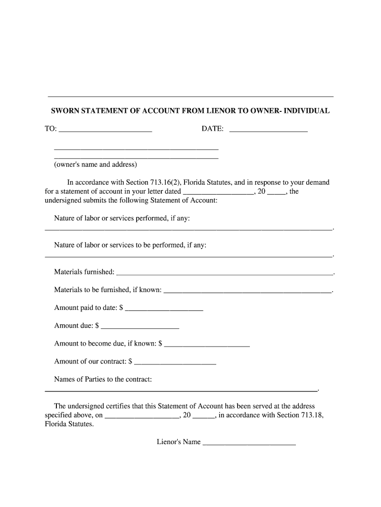 Florida Lienor Statement PDF Form