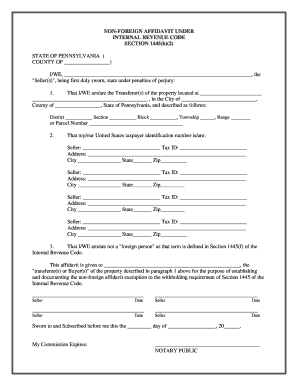 Pennsylvania Non Foreign Affidavit under IRC 1445  Form