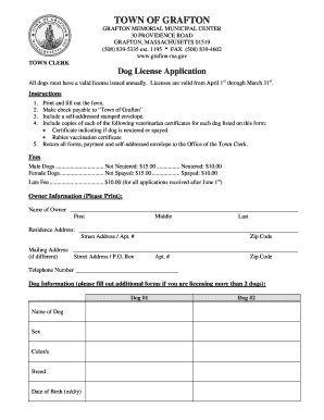 Grafton Ma Dog License  Form