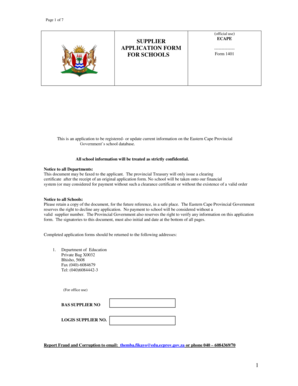 1 Supplier Application Form for Schools Department of Education Ecdoe Gov