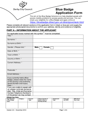 Apply for Blue Badge Derby  Form