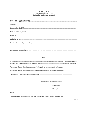 Permit to Transfer Form
