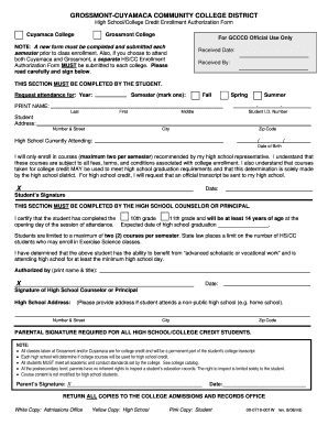 Grossmont College High School Authorization Form