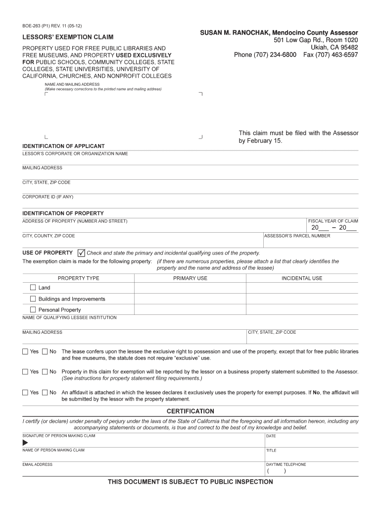 Boe 263 Fillable  Form