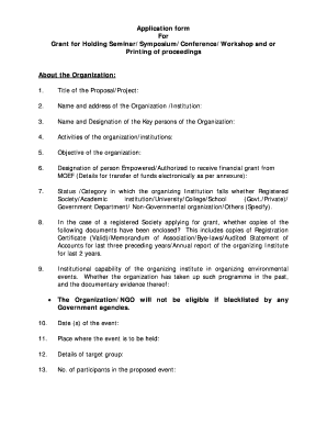 Application Form for Grant for Holding SeminarSymposium Moef Nic