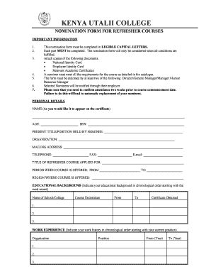 Utalii College Intake  Form