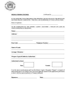 Destruction of VerminDeer Application Form Hampshire Police