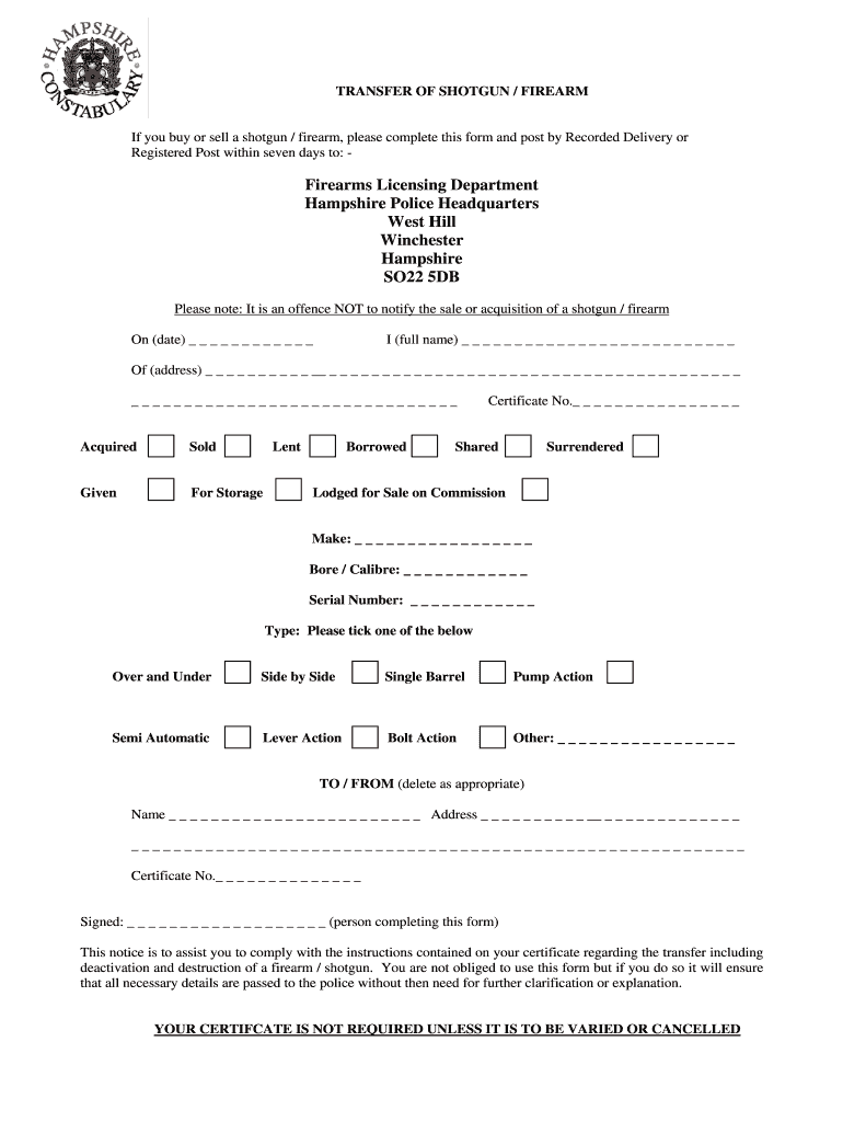 Hampshire Firearms  Form