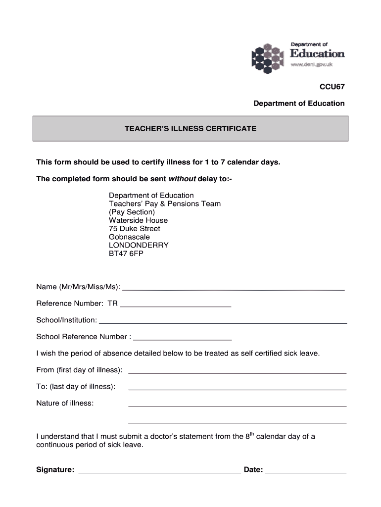 Ccu67 Teachers Illness Certificate  Form