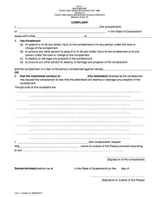 Peace and Good Behaviour Complaint Form