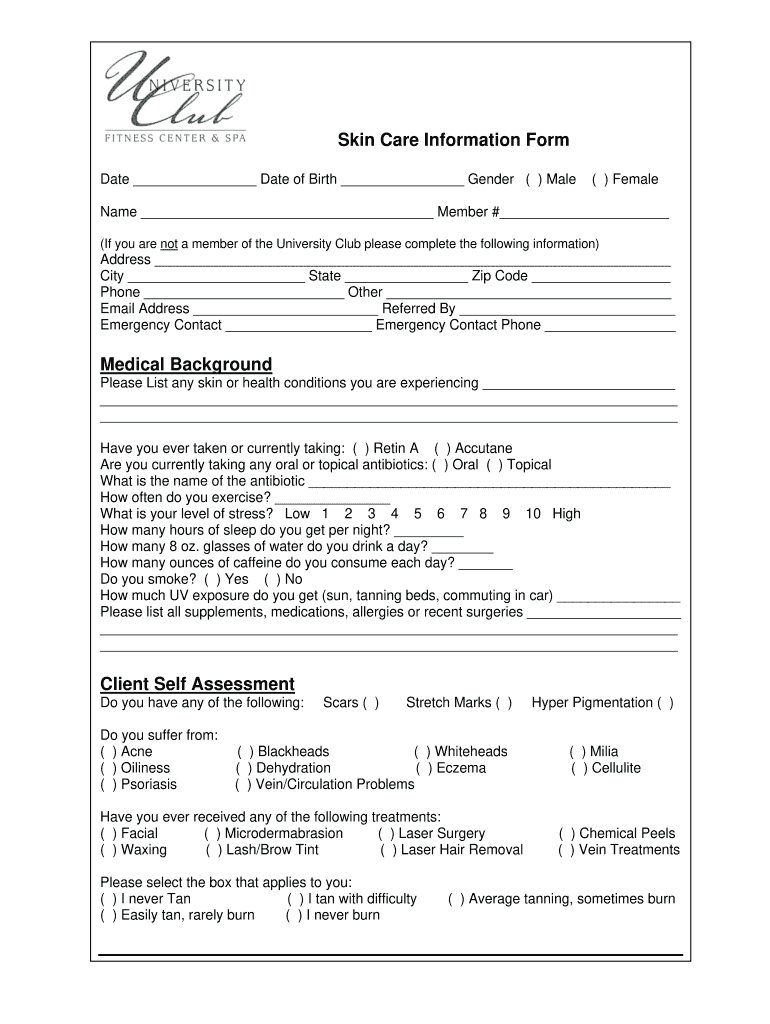 Skin Care Intake Form