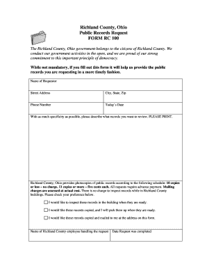 Richland County, Ohio Public Records Request FORM RC 100 Richlandcountyoh