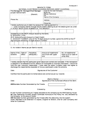 Ecs Mandate Form