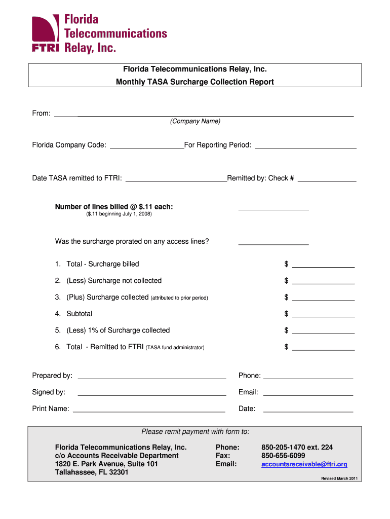  Surcharge Remittance Report FTRI Ftri 2011