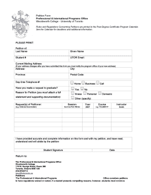 Petition Form Woodsworth College University of Toronto