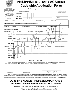 Pma Application Form PDF