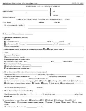 Application to Sue or Defend as Indigent Illinois Legal Advocate Illinoislegaladvocate  Form