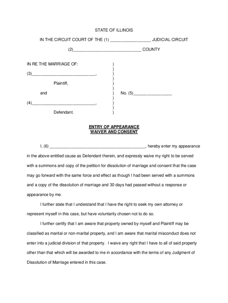 Entry of Appearance Waiver and Consent Form Illinois