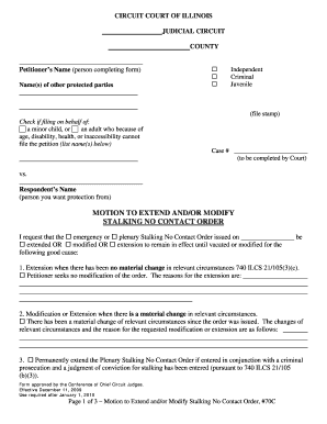 Stalking No Contact Order Motion to ExtendModify Illinois Legal Illinoislegaladvocate  Form