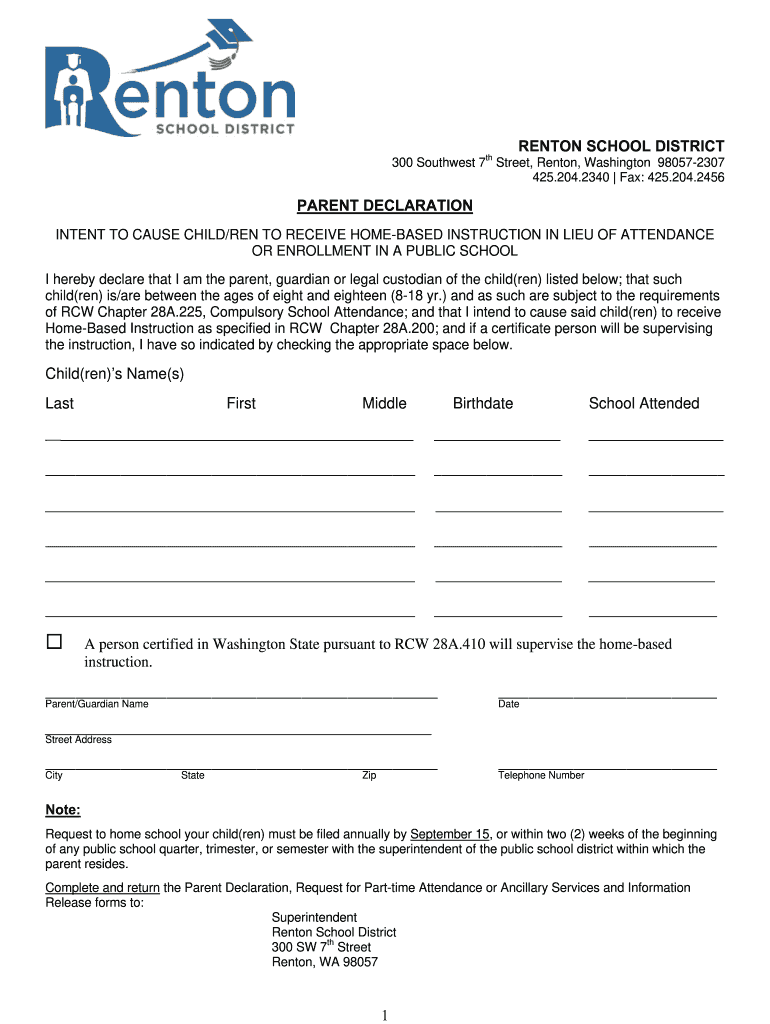 Renton School District Choice Transfer Request  Form