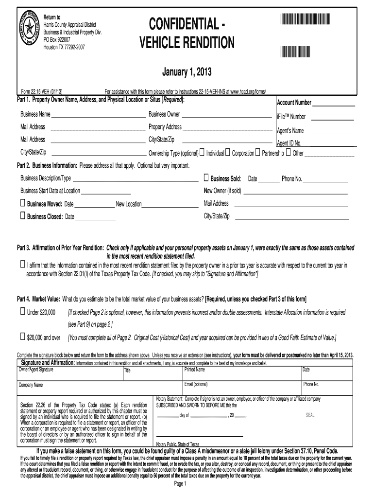  Confidential Vehicle Rendition Harris County Appraisal District Hcad 2013-2024