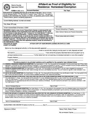 Affidavit as Proof of Eligibility for Residence Homestead Exemption Hcad  Form