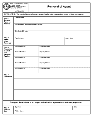 Removal of Agent Harris County Appraisal District Hcad  Form