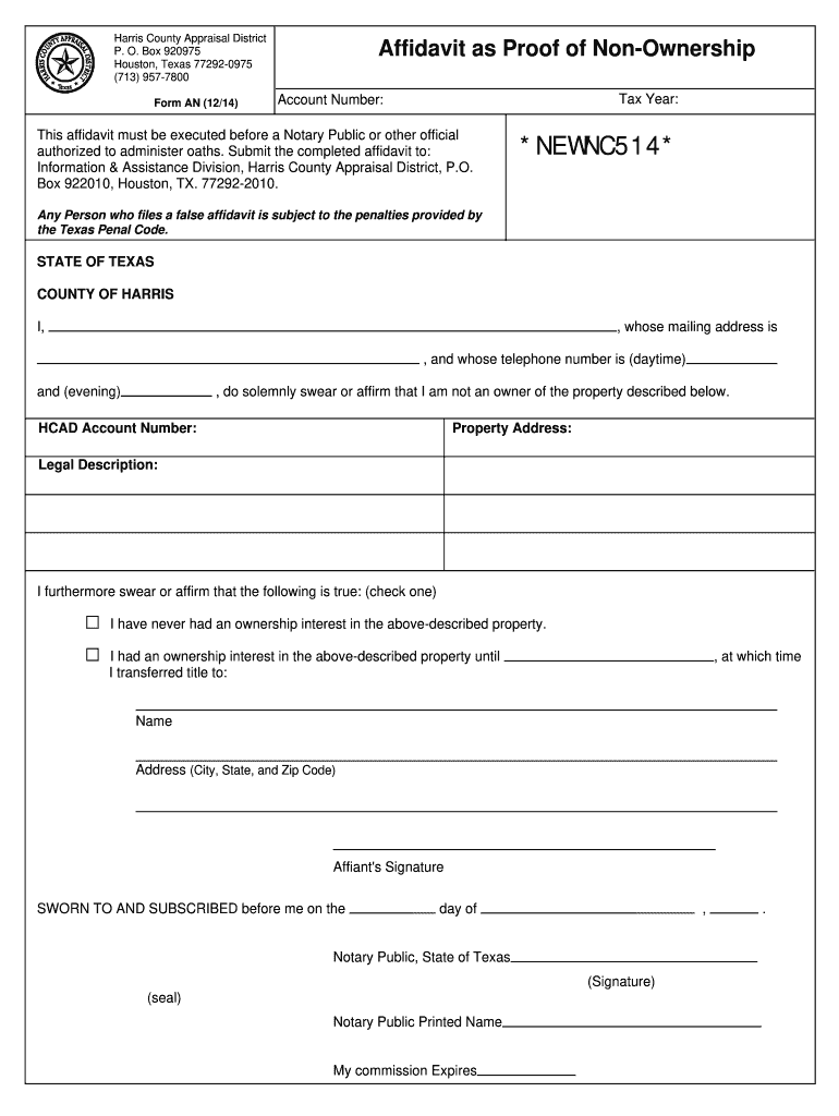 Get and Sign What Is Non Ownership Motor Affidavit Texas Harris  Form 2009-2022