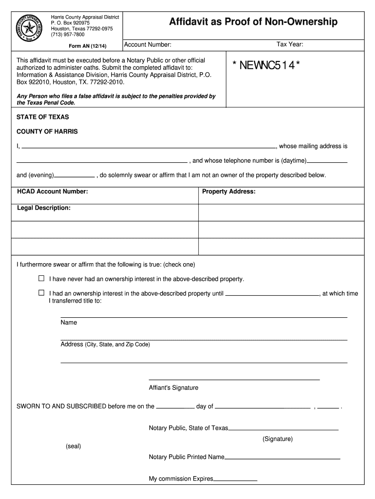  What is Non Ownership Motor Affidavit Texas Harris  Form 2009