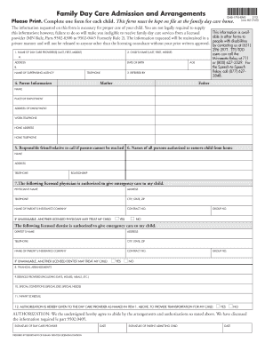 Family Day Care Admission and Arrangements Co Rice Mn  Form