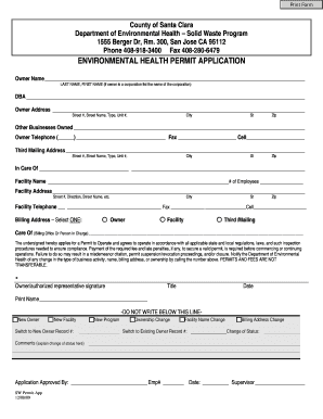 Environmental Health Permit Application County of Santa Clara Sccgov  Form