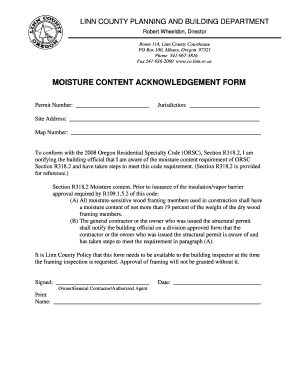 Moisture Content Acknowledgement Form Linn County, Oregon Co Linn or