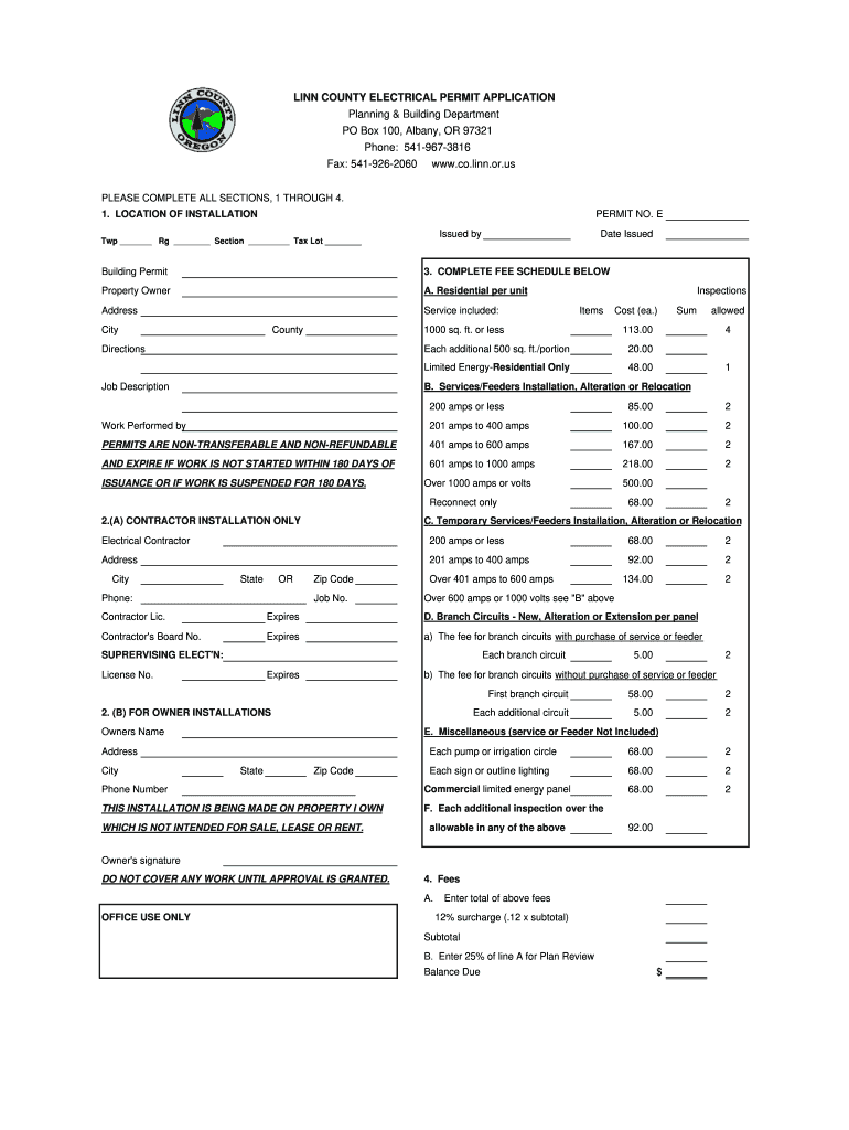 Linn County Electrical Permit Application  Form