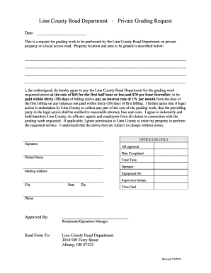 Grading Request Form Linn County, Oregon Co Linn or