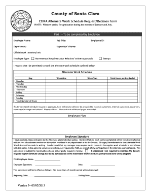 Alternate Work Schedule Participation Form County of Santa Clara Sccgov