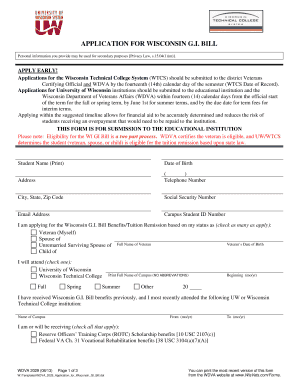 Application for Wisconsin Gi Bill Wisconsin Department of Veterans Nwtc  Form