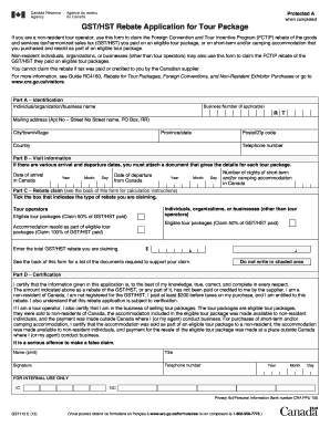 GSTHST Rebate Application for Tour Package  Form