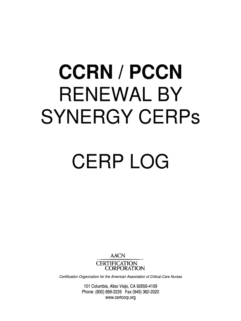  Renewal by Synergy CERPs Log American Association of Critical Bb Aacn 2014-2024