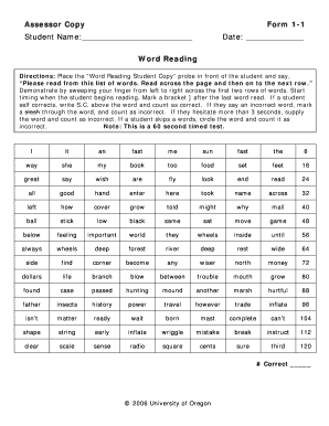 Word Reading Assessor Copy Form