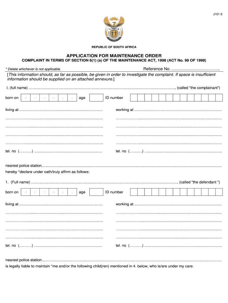 Application for Maintenance Order  Form