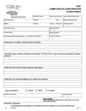  Care Home Incident Report Template 2009