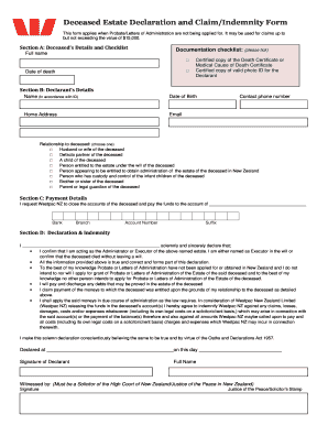 Westpac Deceased Estate Account Instruction Form
