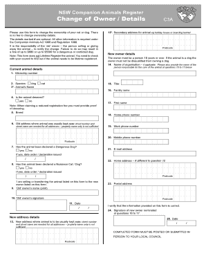 Companion Animal Change Owner Details Form Auburn Council