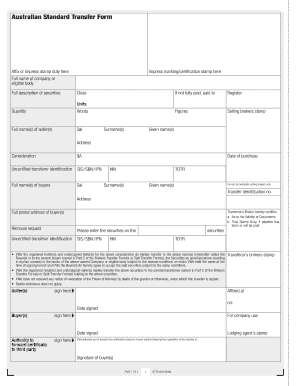  Australian Standard Transfer Form Editable 2009-2024